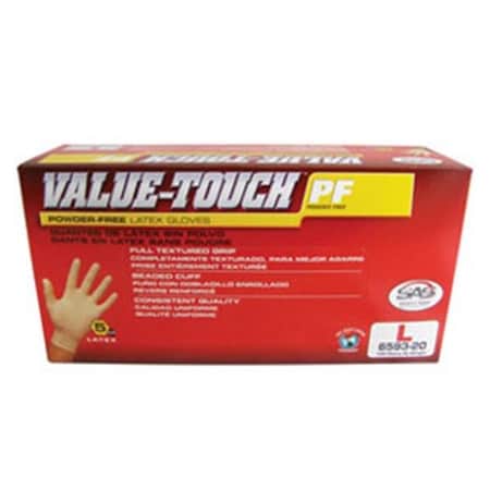 Sas Safety Value-Touch, Disposable Gloves, 5 mil Palm, Latex, Powder-Free, L, White SAS-6593-20